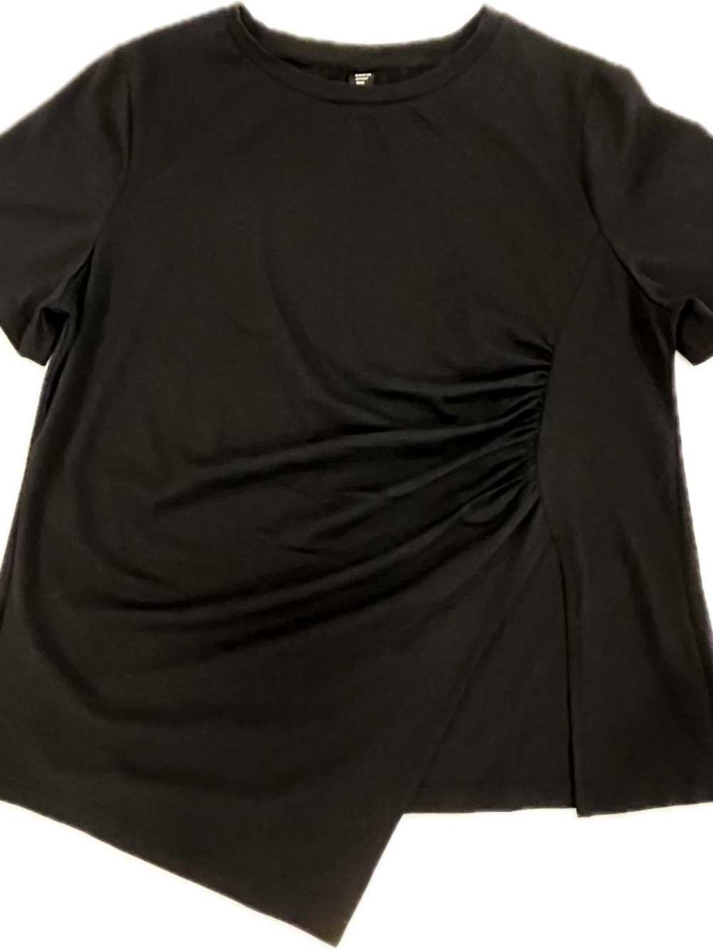 Black Women's Short Sleeve Ruched Asymmetrical Top w/slit Size 0XL
